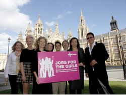 NICEIC Chief Executive Officer, Emma McCarthy, outside the House of Commons with female electricians already employed in the industry