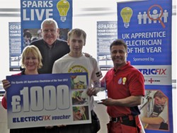 Left to right: Sandra Everett (Senior Marketing Manager of Trade+ at Screwfix), Tony Cable, Matthew Hague and TV personality Craig Phillips